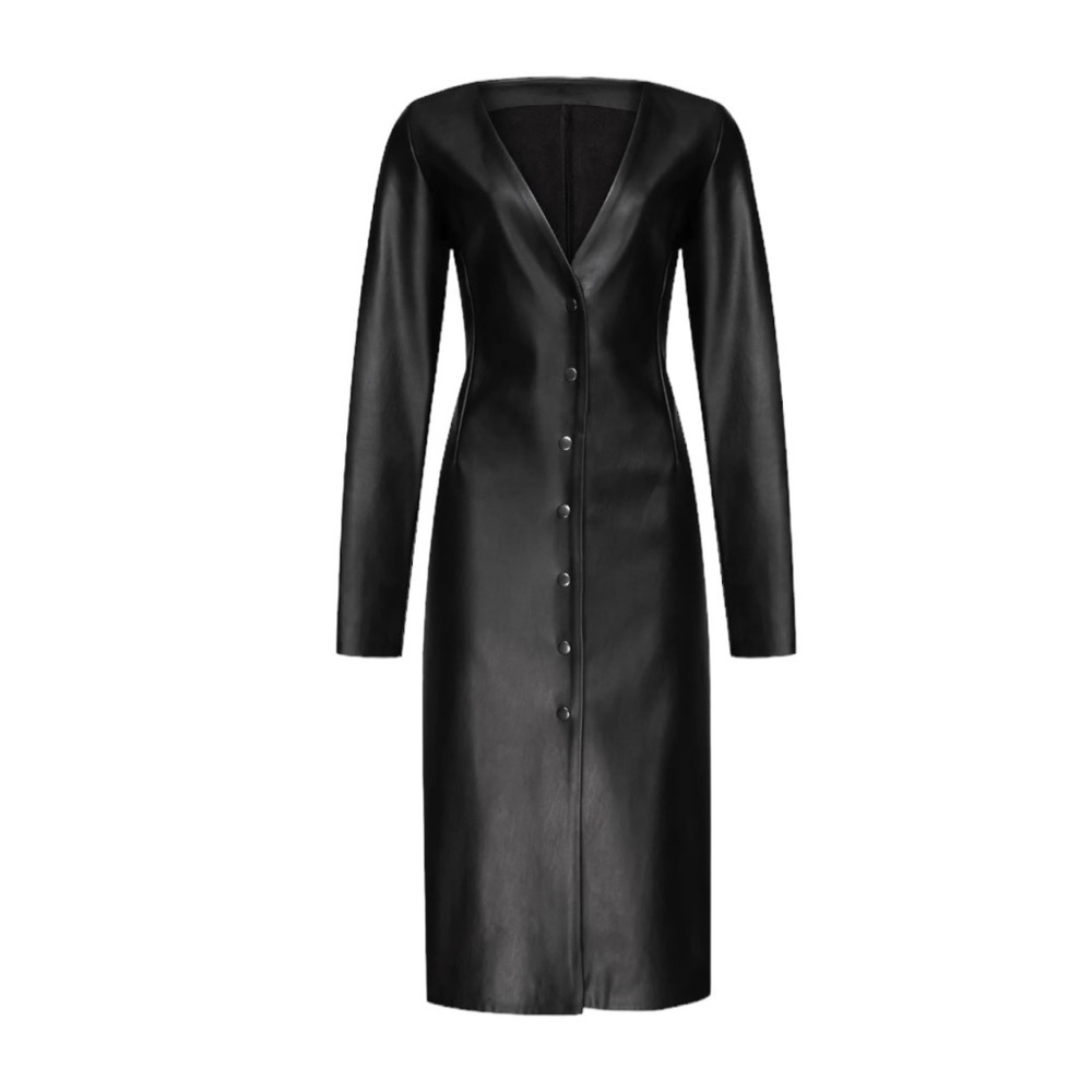 MDNT:45 NWT Faux Leather Midi Dress Black Size XS - Picture 4 of 11
